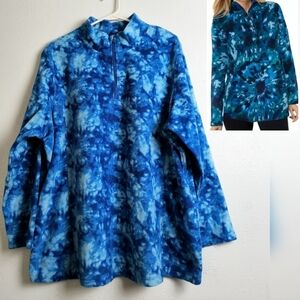 Woman Within Quarter Fleece Zip Pullover 1X 22/24 Blue Andrea Abstract Tie Dye